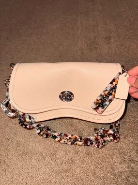 Coachtopia coach Cream Leather Shoulder Bag with Multicolor Chain Accent